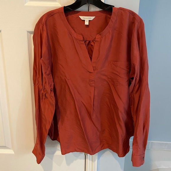 Garnet Hill 100% Silk Burnt Orange Relaxed Blouse Size L Large - Picture 2 of 8